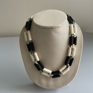Vintage Black and White Silver Tone 16” Necklace